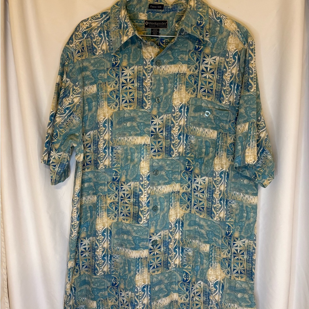 Weekenders L‎ Men's Short Sleeve Silk Cotton Blend Hawaiian Tribal Pattern